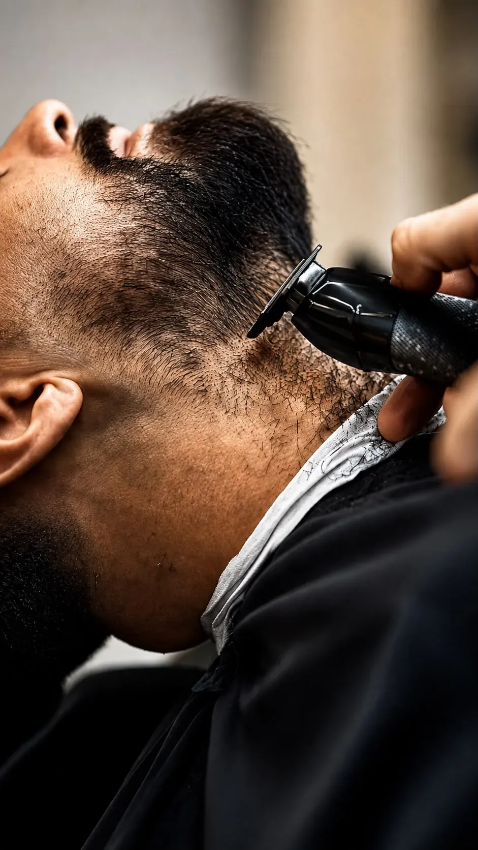 Bartkontur wird mit dem Trimmer ausrasiert